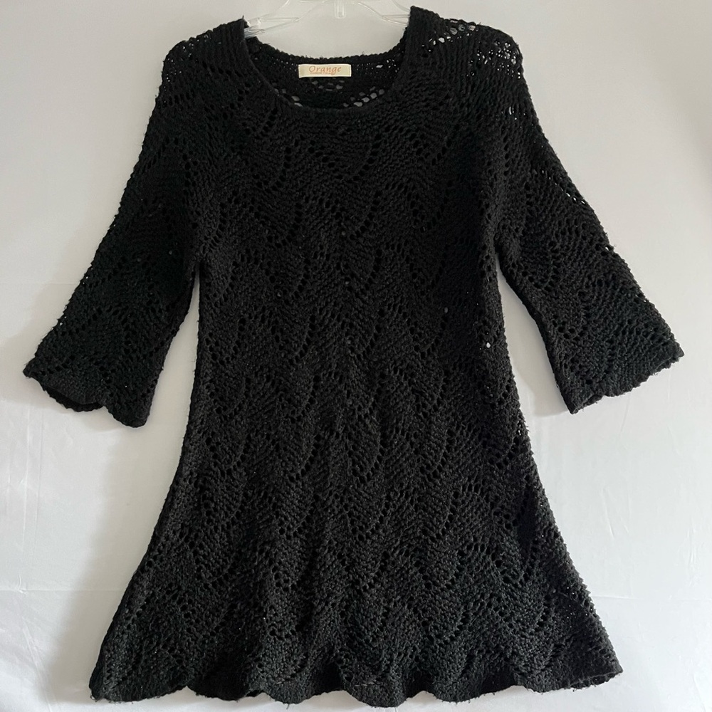 Black Crochet Knit Scalloped Mini Dress Dark Coquette Whimsigoth